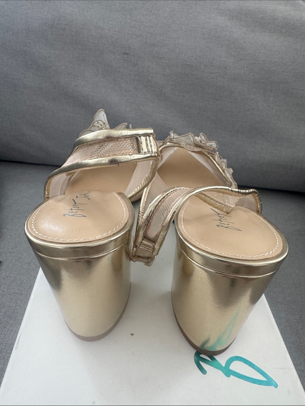 Betsey Johnson Gold Floral Appliqué Block Heel Slingbacks - Picture 4 of 4